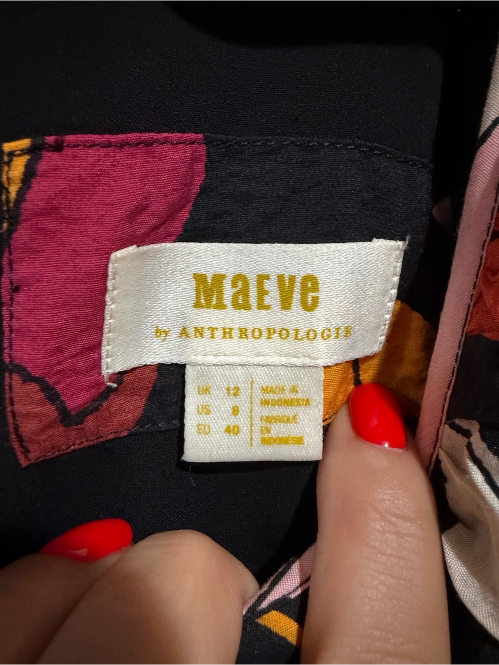 Maeve by Anthropologie Black Midi Dress with Red, Pink & Yellow Floral Print - Picture 4 of 4